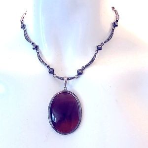 Sterling Silver Hematite with Carnelian Necklace